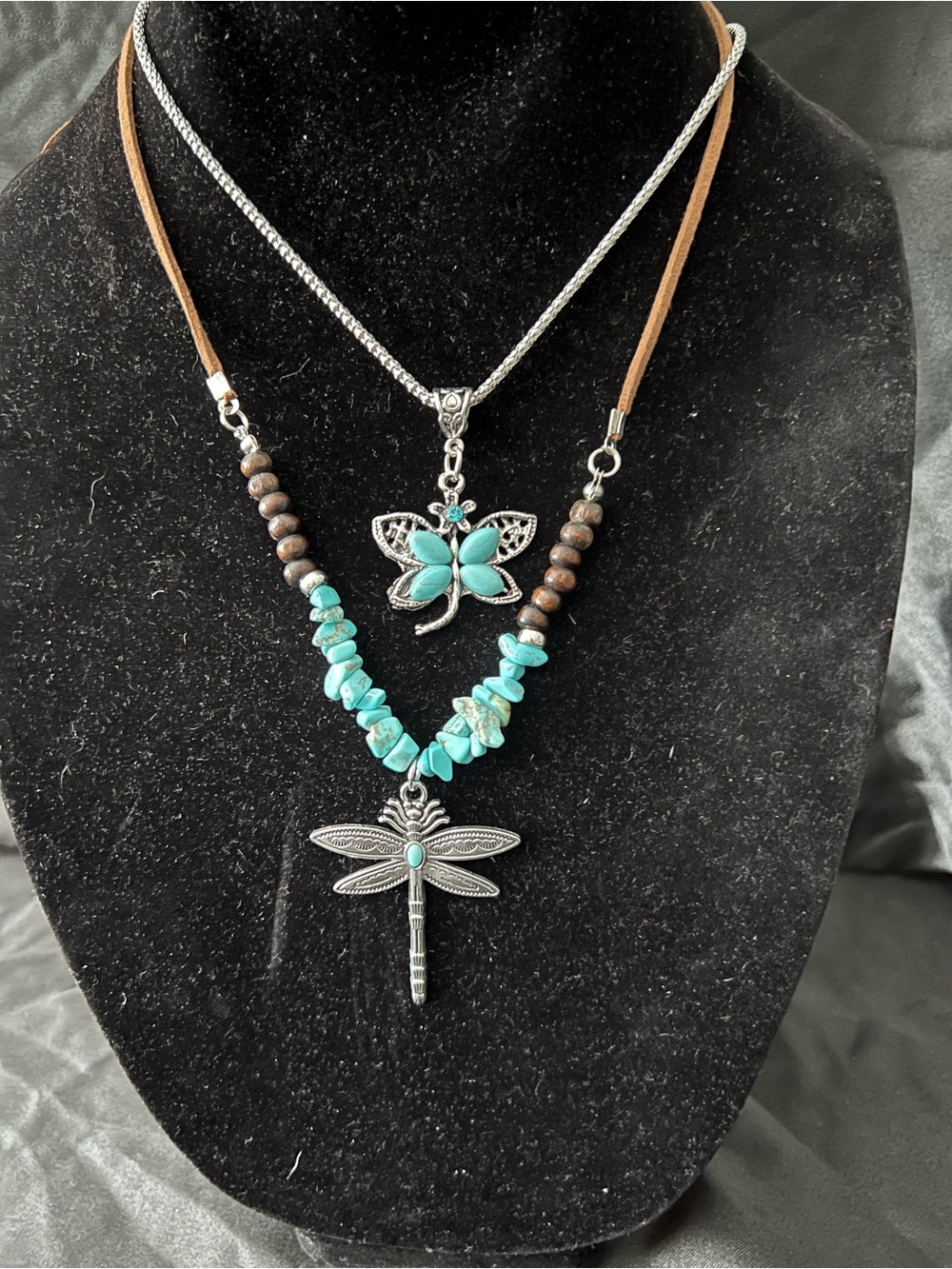 Costume Turquoise Dragonfly & Butterfly Necklace Set